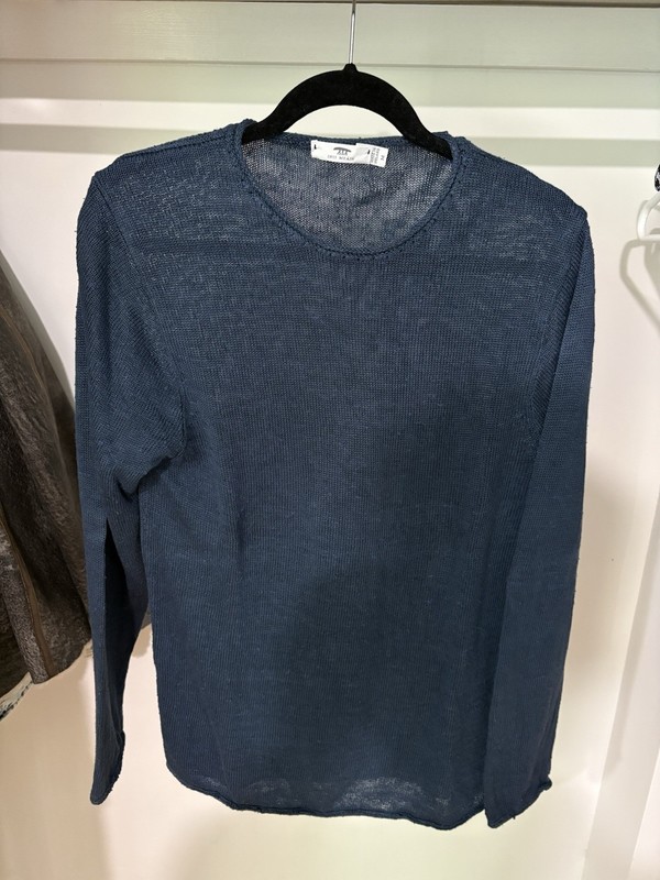 Inis Meain Ireland Linen Silk Knit Sweater Mens M Blue Crewneck Made