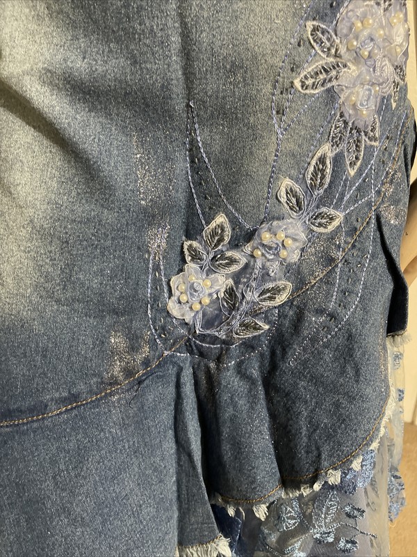 Women’s Blue Denim Cotton Casual Stretch Beads Boho Zip Size XL(10-12) Skirt 901 gallery