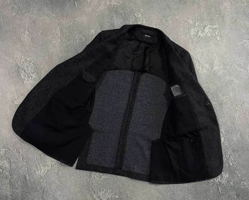Ermenegildo Zegna Soft Drop 8 Black Textured Wool Blend Blazer Jacket Size 46R gallery