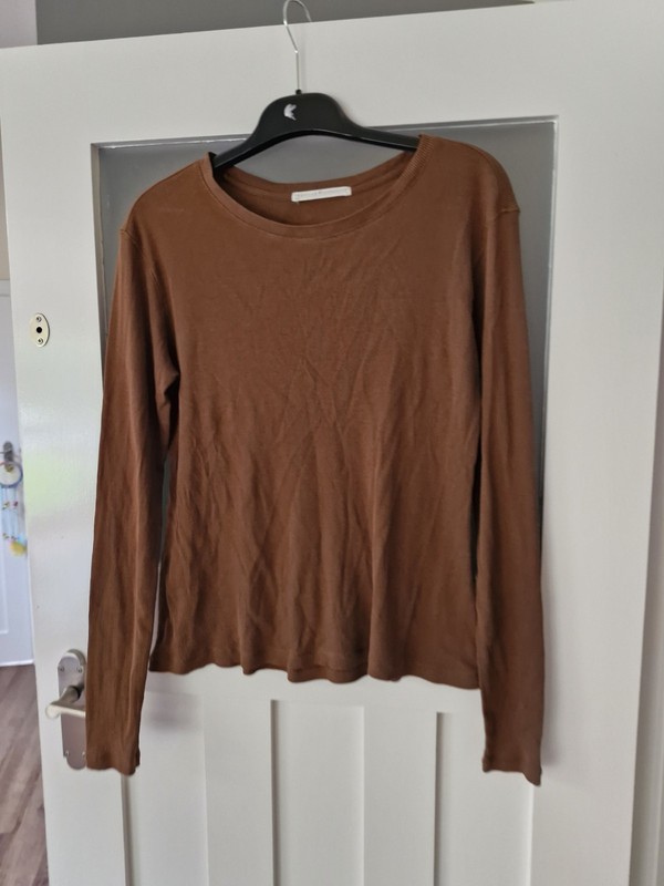 Peruvian Connection 100% Prima Cotton Long Sleeve Ribbed Top Brown Rust Small