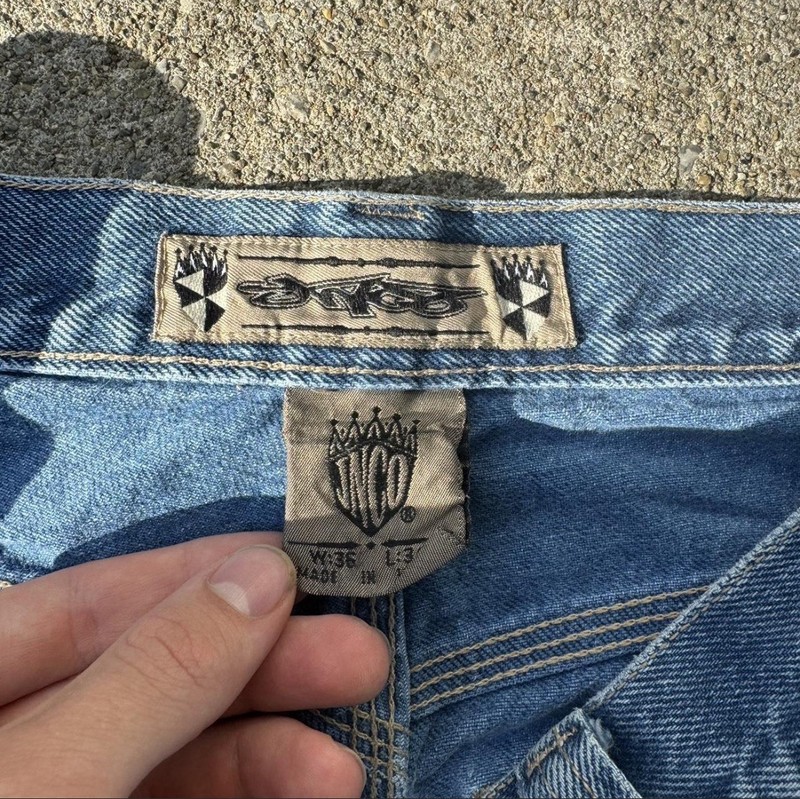 SUPER RARE JNCO 90's Basic Logo Baggy Blue Medium Wash Denim Jeans gallery