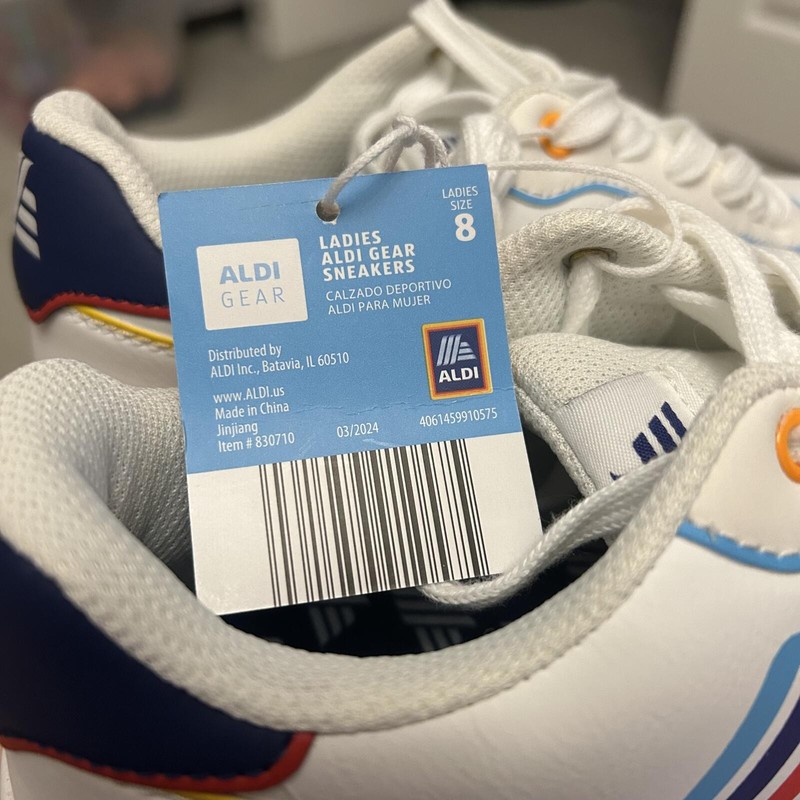 ALDI GEAR women’s size 8 Sneaker Shoes White Multicolor Red Sole NWT! Year 2024 gallery