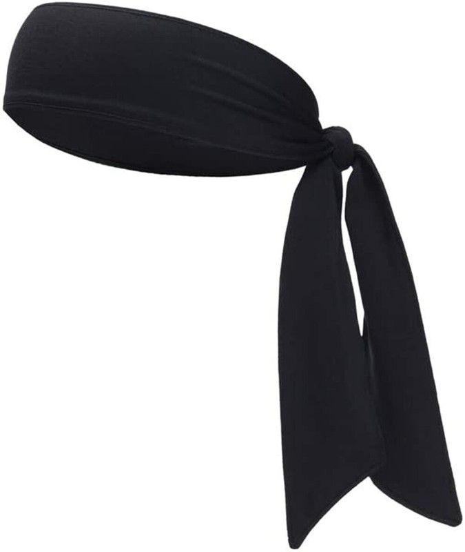 Adjustable Sports Workout Sweatband Ninja Headband Karate Tie Back Black Women