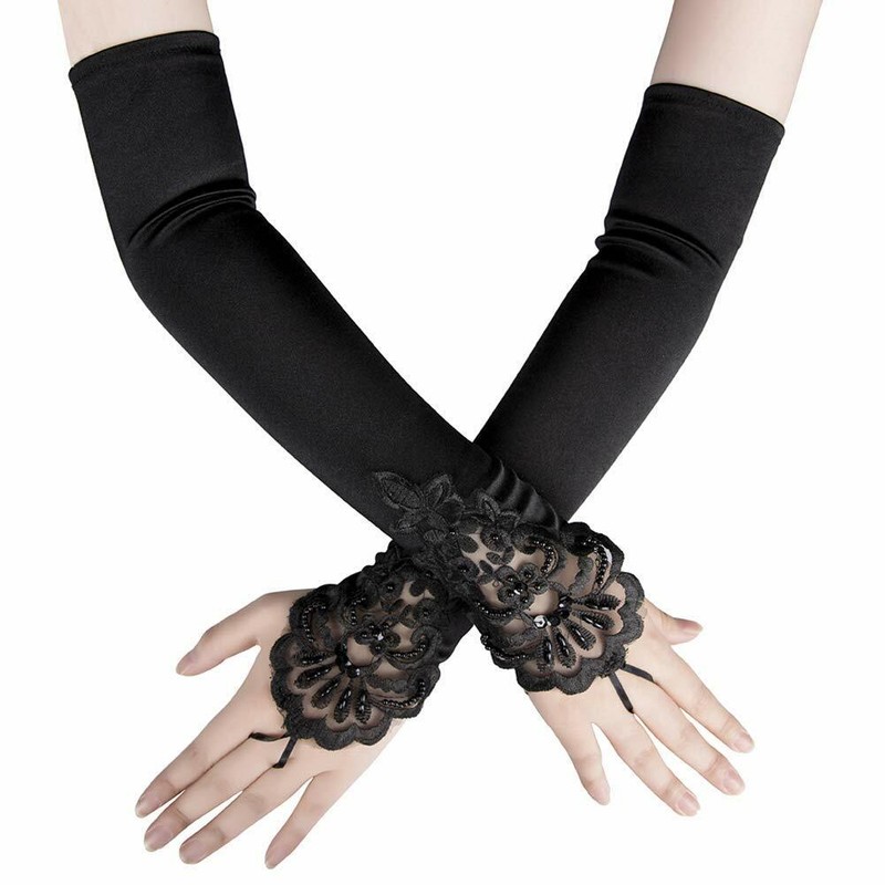 Fingerless Long Gloves Elbow Length Satin Gloves Opera Evening Party for Women gallery