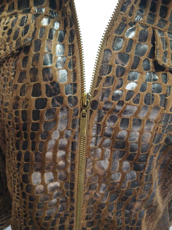 Faux Leather Suede Textured Jacket Womans Size 10 Brown Mob Wife Rockabilly gallery