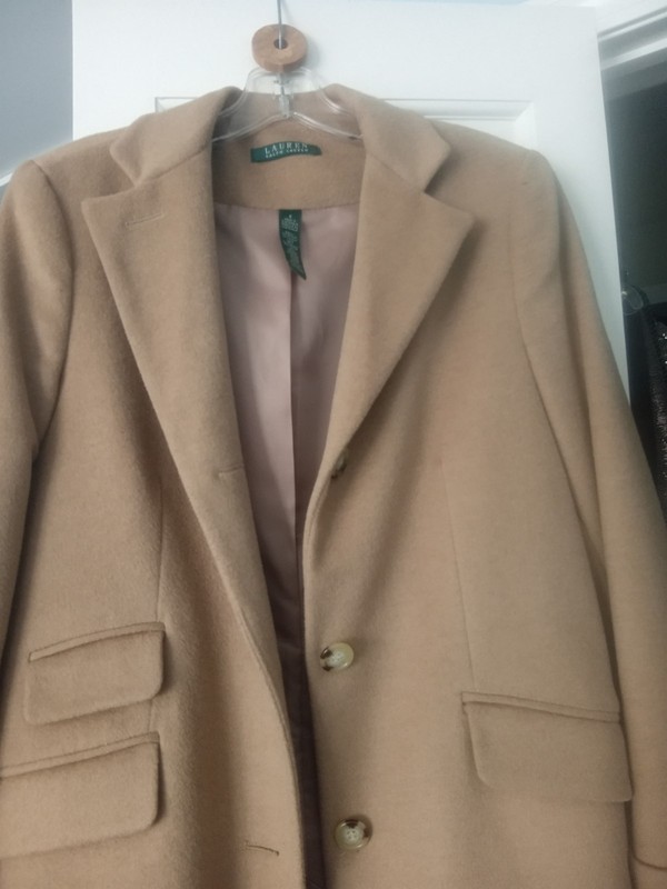 Lauren Ralph Lauren Beige Mid-Length Button Front Overcoat Lined Pockets 2 gallery