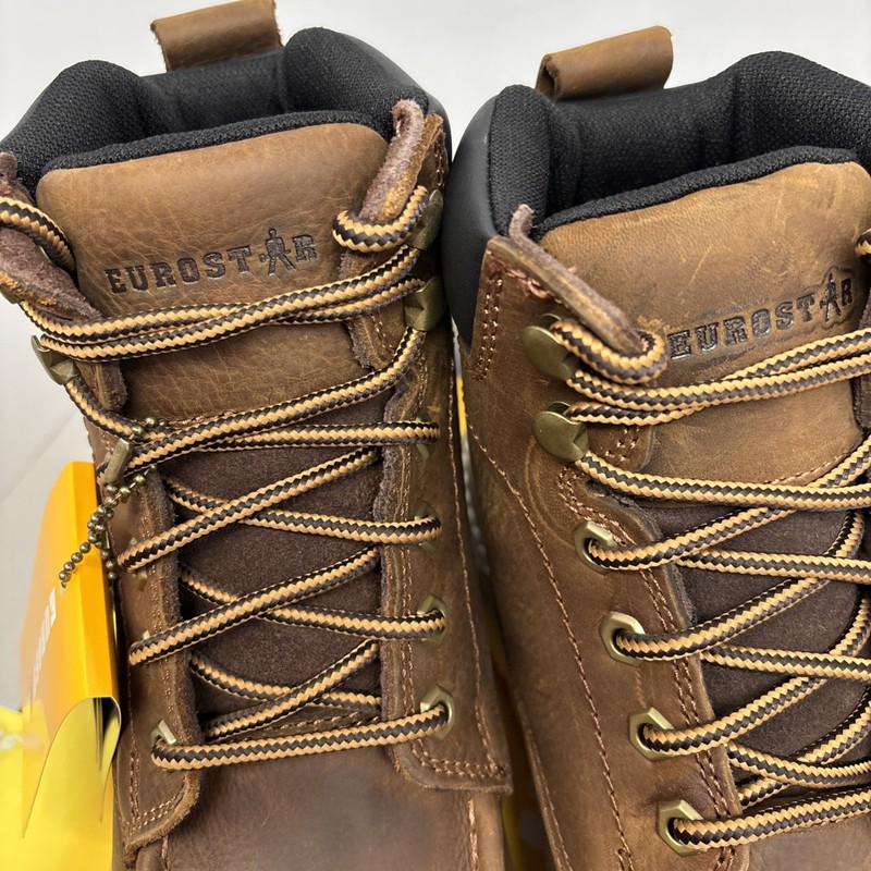 Eurostar Brown Leather Men's Work Boots Lace Up Rugged Rubber Sole Round Toe 6.5 gallery