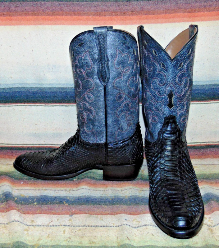 Mens Rujo The Zeke Black Snakeskin Leather Cowboy Boots 12 D New w/o Box
