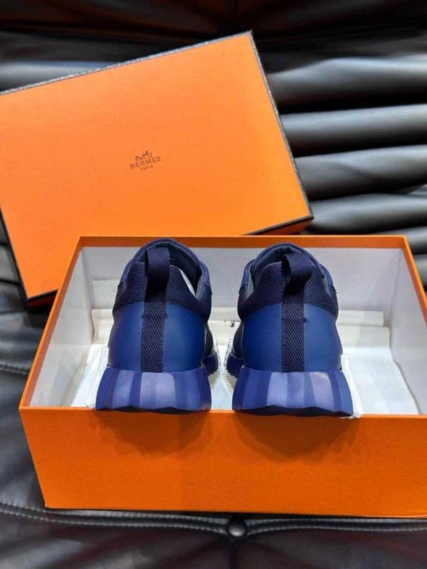 Hermès Bouncing Sneakers Navy Mesh Suede White H Logo Men's Casual Shoes gallery