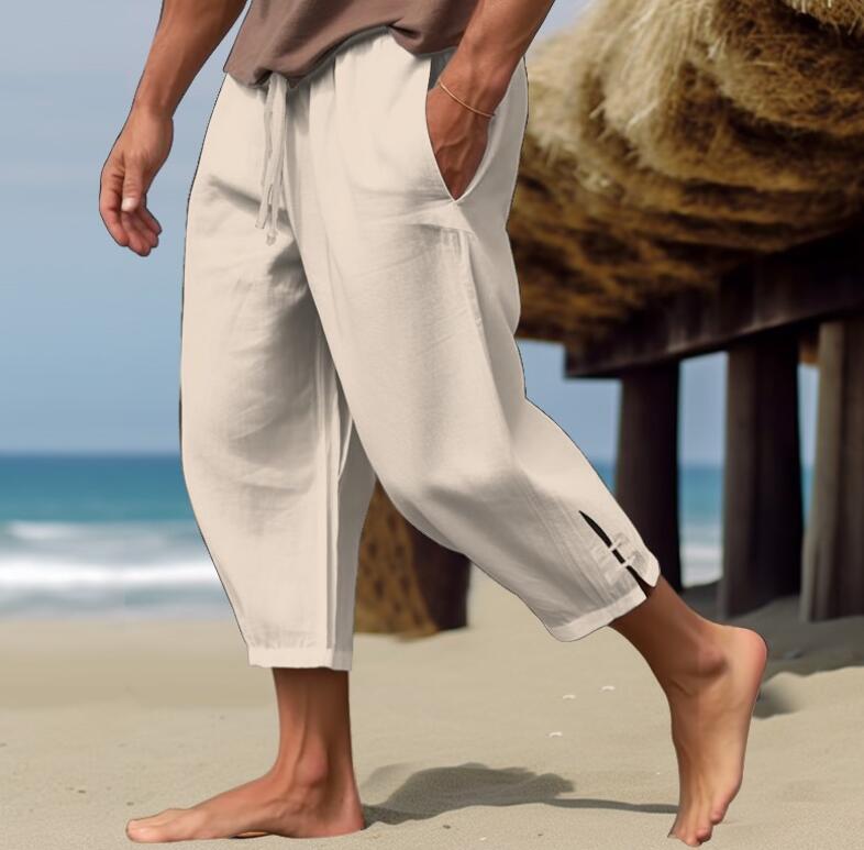 New Summer Men Beach shorts Cotton linen Thin Short pant Casual breathable pant gallery