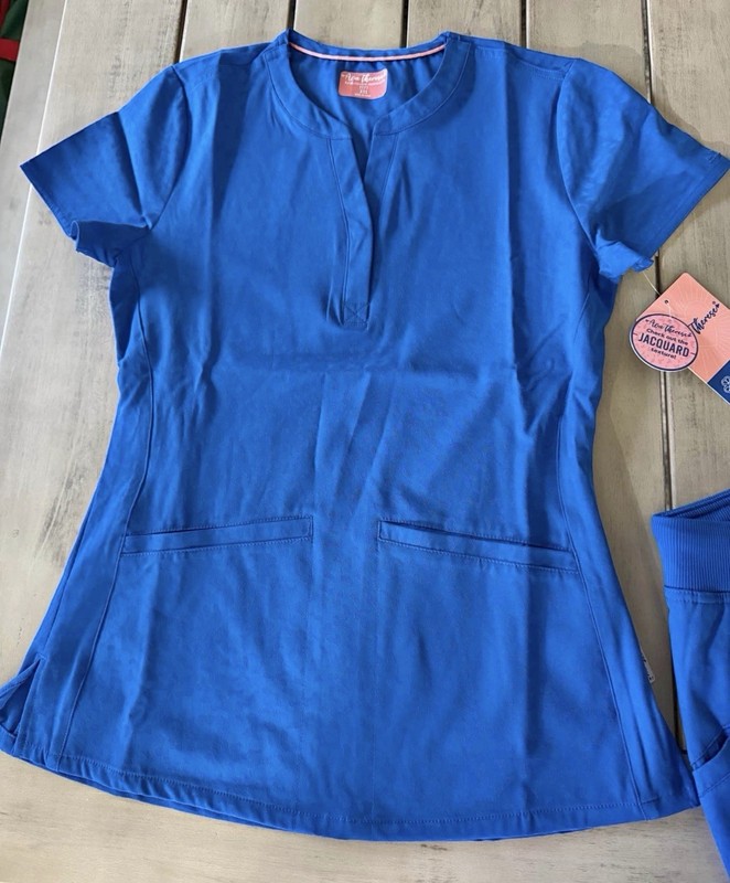 Zavate Ava Therese Lynx Jacquard Top And Bottom Scrub Set Royal Blue – Size XXS