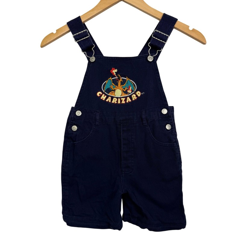 Vintage Pokemon Charizard Navy Blue Cotton Overalls Kids Size 4 Nintendo 90s