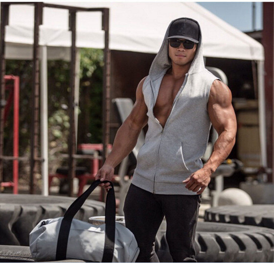 Sleeveless Zipper Hoodie Hooded Workout Men's Gym Bodybuilding Tank Top Vest gallery