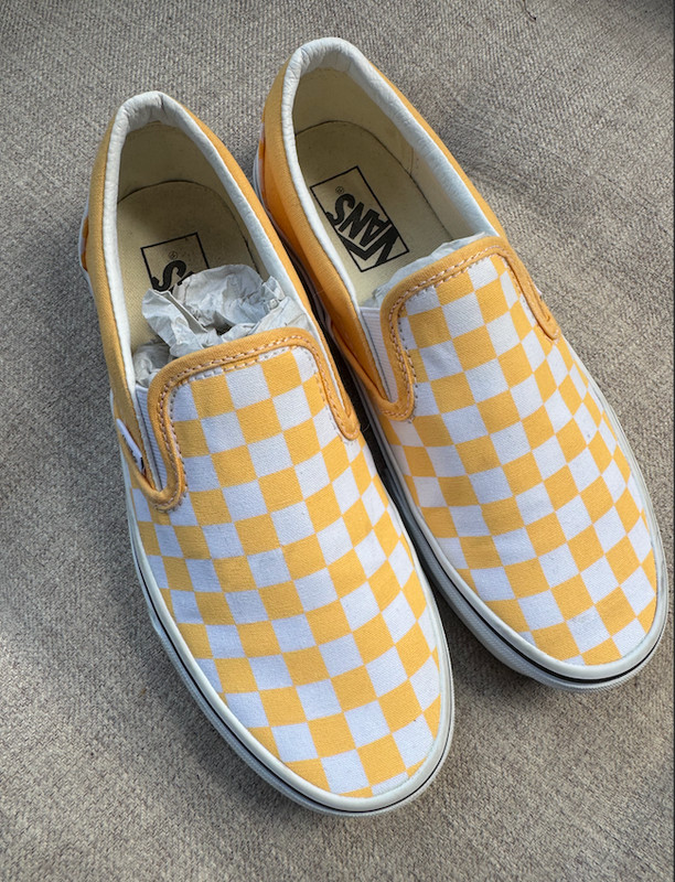 Vans Classic Slip On Checkerboard Yellow White Womens Size 8.5 Canvas Shoes