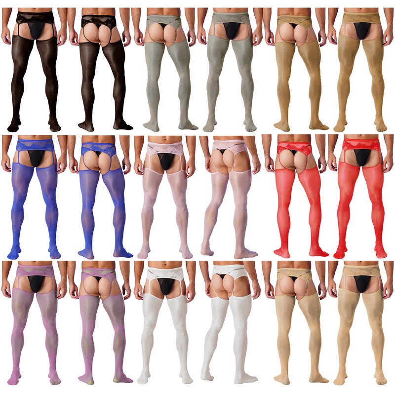 US Mens See Through Cut Out Crotchless Pantyhose Stretchy Thigh High Stockings gallery