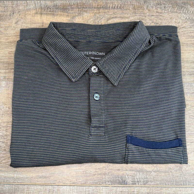 Outerknown Mens Pocket Polo Shirt Size (XL) Organic Cotton Striped Dark Gray B7