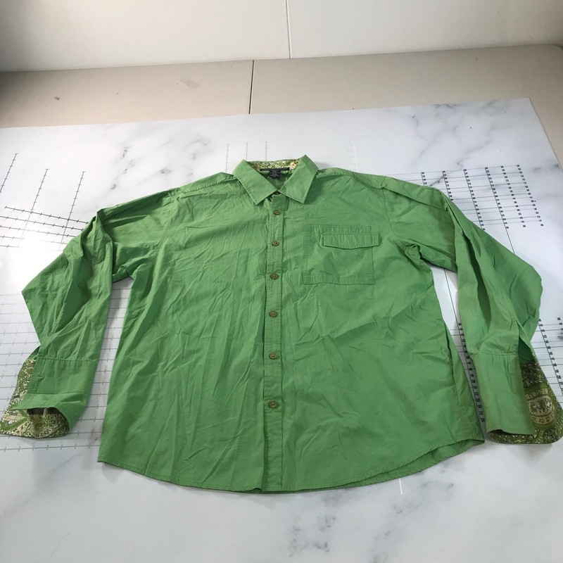 Le Jean De Marithe + Francois Girbaud Shirt Mens 2XL Green Button Up Paisley