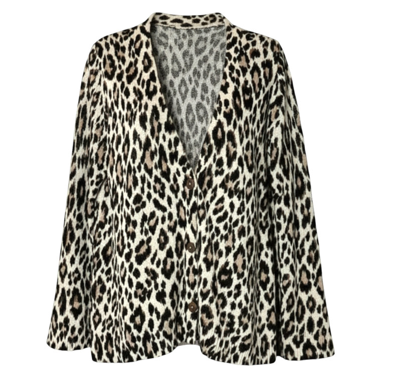 NWT Chico’s Leopard Print SWEATER CARDIGAN Linen/Cotton Knit BOYFRIEND sz M/1
