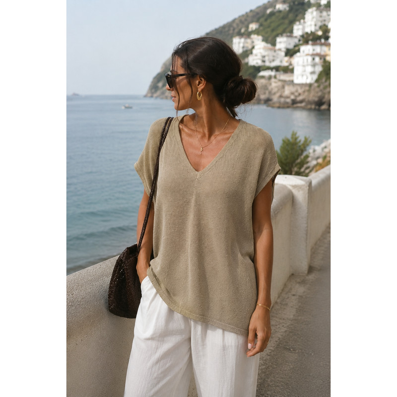 Eileen Fisher Organic linen top beige XL Minimalist Lagenlook Resort Wear Amalfi