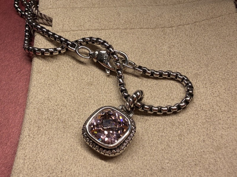 david yurman sterling silver 925 pink 14mm tourmaline necklace 18″