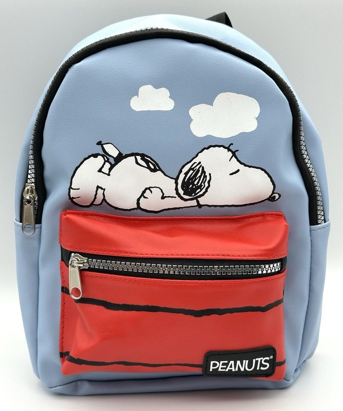NWT Peanuts Snoopy Sleeping Faux Leather Blue Mini Backpack Purse Bag Diaper Bag gallery
