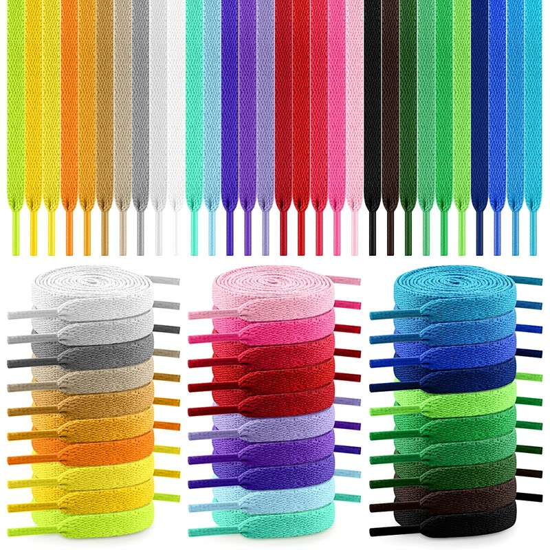 ISUSSER 30 Pairs Flat Colored Shoe Laces, 31″ 40″ 47″ 54″ Athletic Shoelaces …