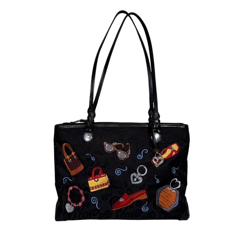 Brighton Fashion Patchwork Embroidered Black Purse Shoes Sunnies Heart Bag