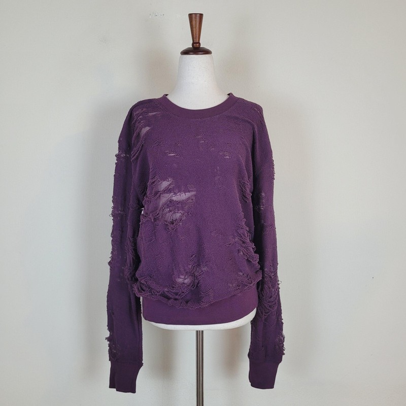 IRO JEANS Sweater Large Purple Distressed Open-Knit Pullover Relaxed Kismet Y2K