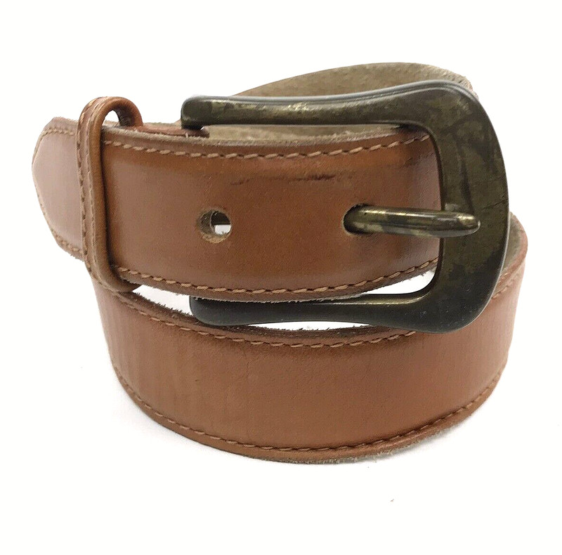 Vtg Belt Women S/M Brown Harness Oil Tanned Leather 1.25″ W Brass Buckle Western