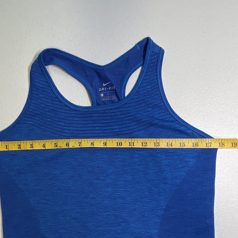 Nike Dri-FIT Women L Blue Solid Racerback Scoop Neck Tank Top Breathable Knit gallery