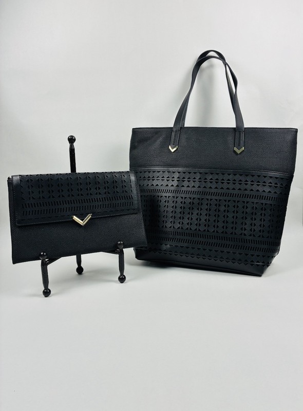 Stella & Dot Black 2 pc Hudson Tote with matching City Slim Clutch