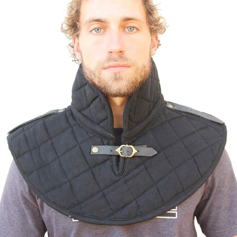 HANDMADE KNIGHTS DURABLE COTTON PADDED COLLAR MEDIEVAL GARMENT BLACK ARMOR