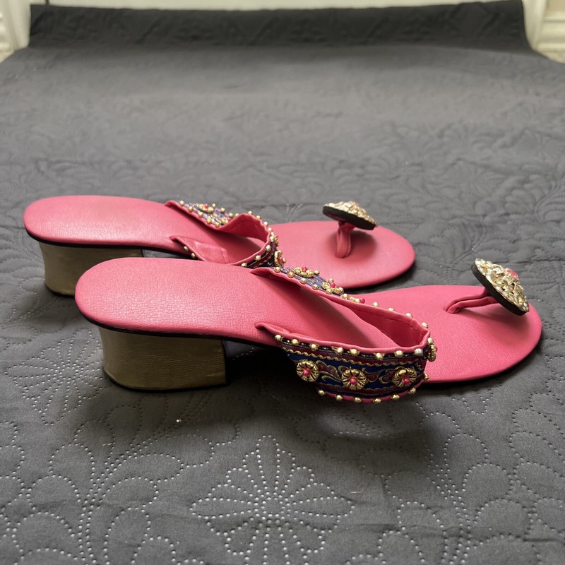 Exclusive Ethnic Fuchsia Handcrafted Bejeweled Sandals SZ 9 Made in Pakistan gallery