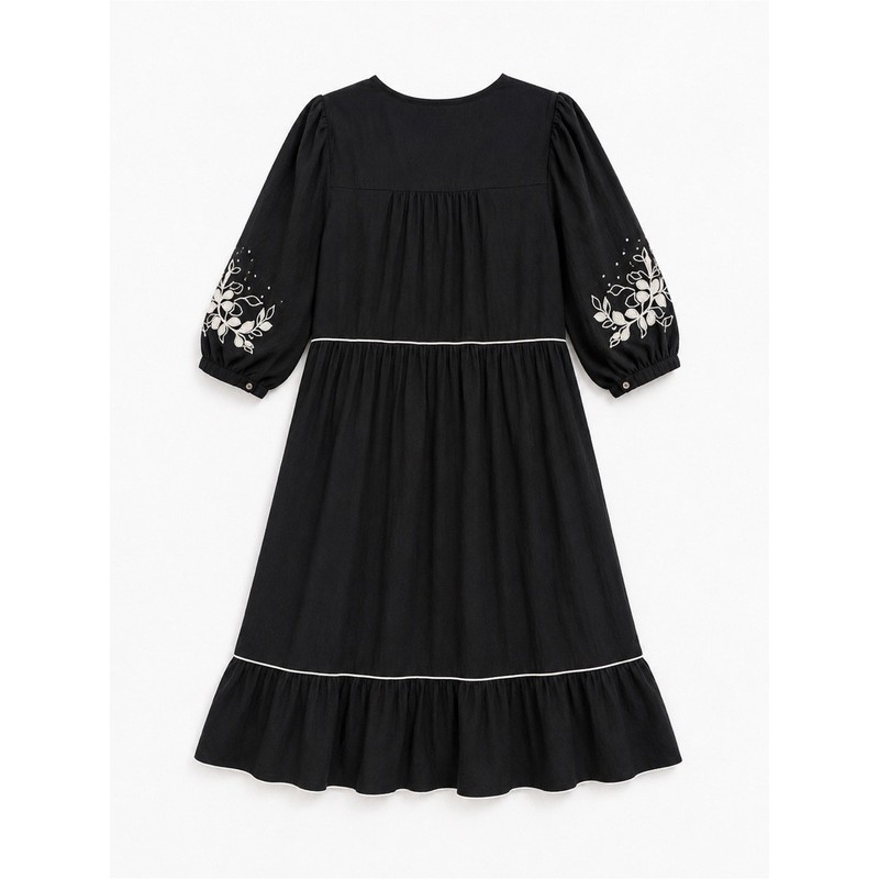 Figueroa & Flower Embroidered Boho Midi Dress Black Size Small gallery