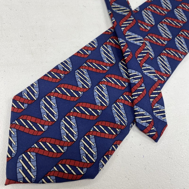 Josh Bach USA Men’s Navy Blue DNA Double Helix Geometric Pattern Silk Neck Tie