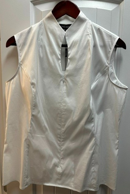 Ming Wang Mandarin Collar Sleeveless Zipper Front Cotton Blend Blouse White M