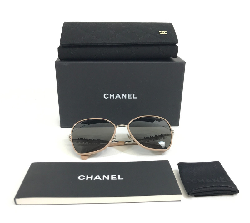 Chanel Sunglasses 4283 c.261/3 Silver Beige Butterfly Frames with Brown Lenses