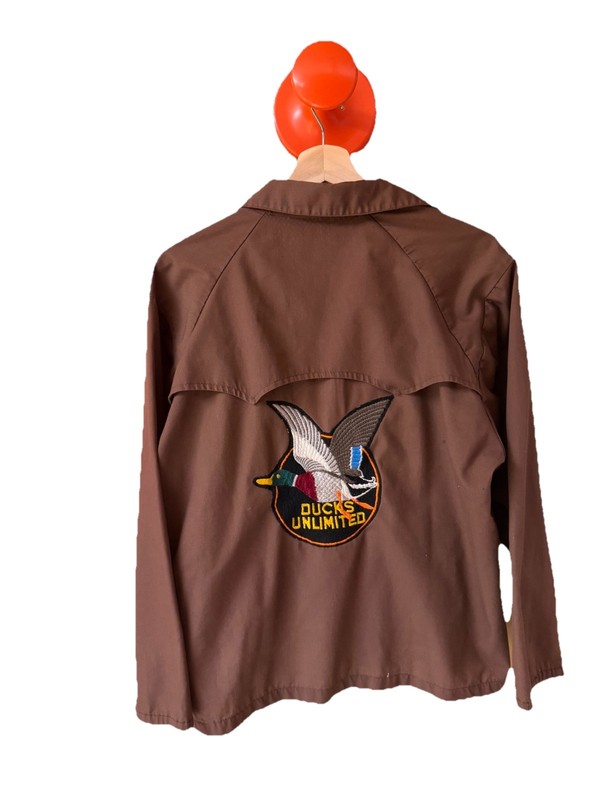 RARE 1950’s Men’s Brown Full Zip Short Jacket Embroidered Ducks Unlimited Logo