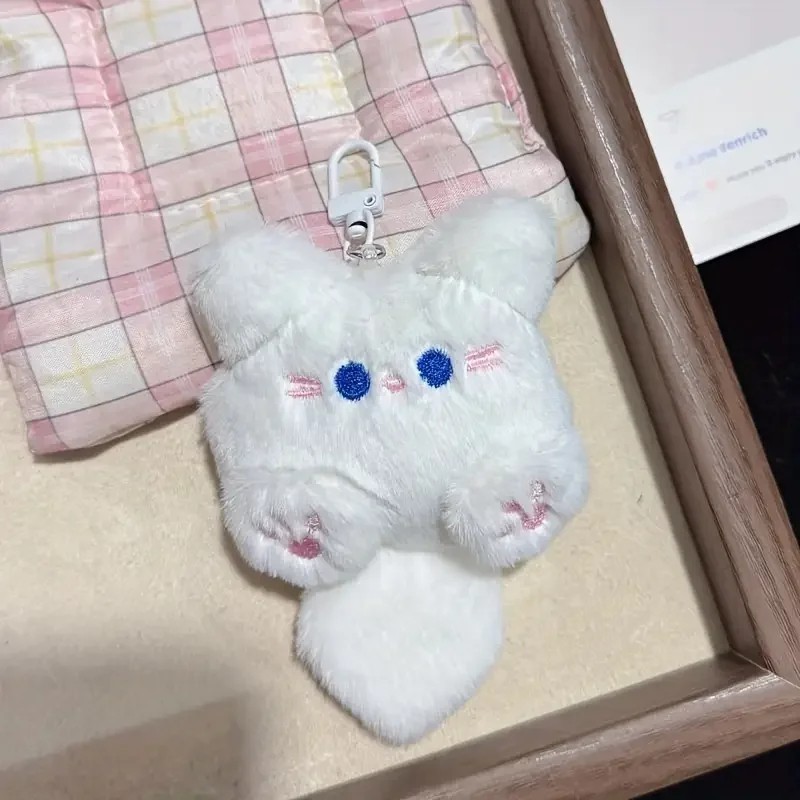 Plush Cat Keychain Bag Charm Pendant for Girl Purse Backpack White Pink 11cm gallery