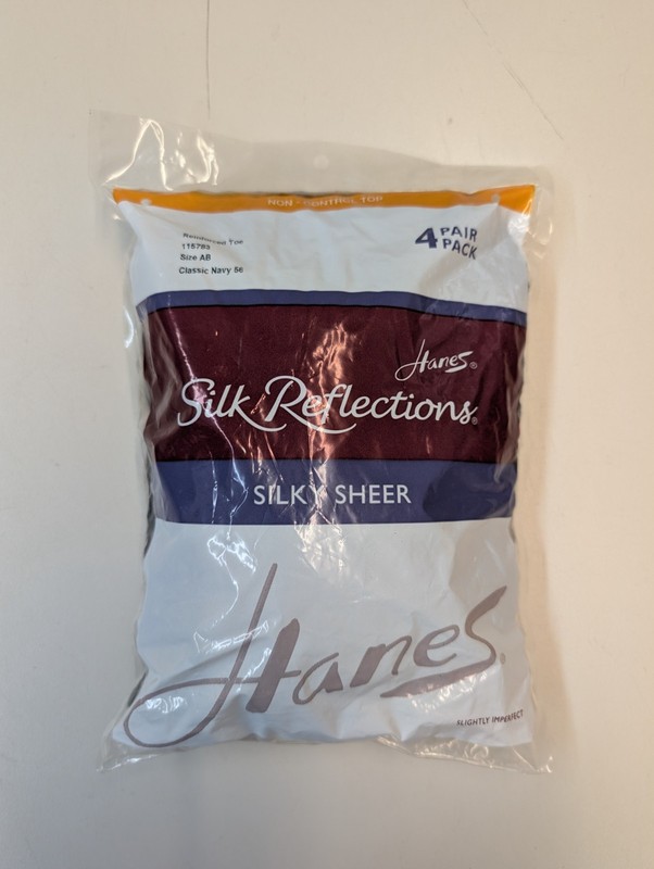 Hanes Silk Reflections Non-Control Top, Reinforced Toe Pantyhose 4-Pack Navy A/B