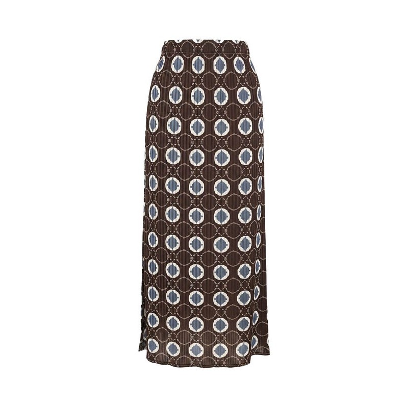 Women’s Retro Printed Pleated Midi Skirt Elastic Waist Pockets Slit One Size