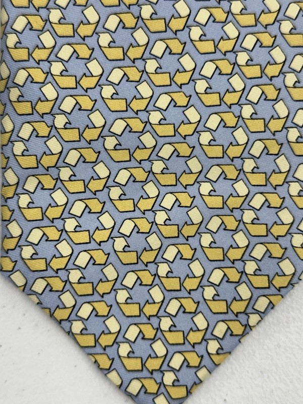 Josh Bach USA Men’s Light Blue Yellow Recycle Geometric Pattern Silk Neck Tie gallery