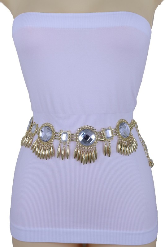 Women Stylish Belt Gold Metal Chain Silver Sun Flower Charm Hip Waist Size S M L