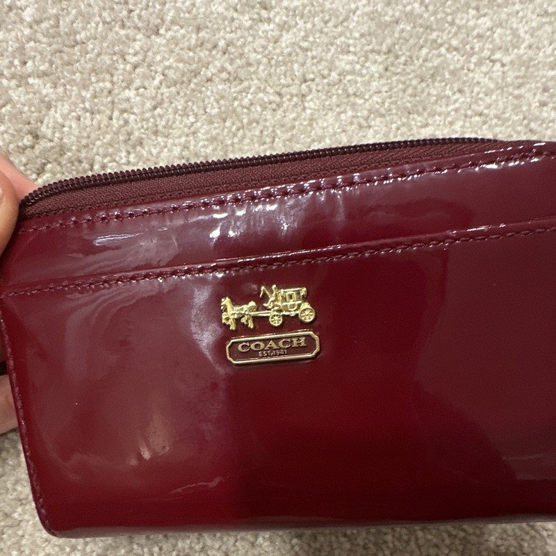 Coach Red Wristlet Wallet w/ Wrist Strap, Logo, Zipper, Credit Card Slots gallery