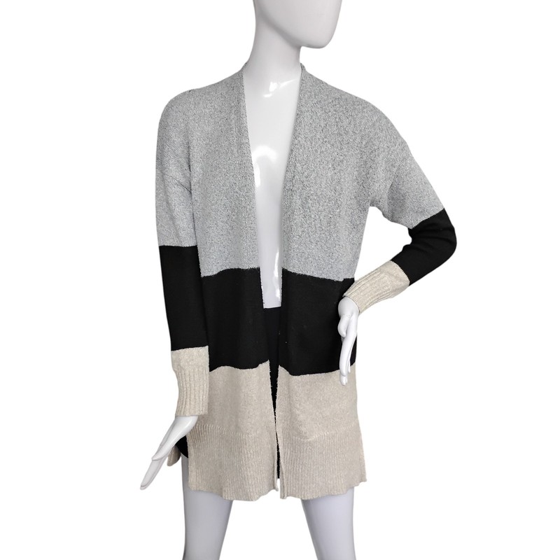 Staccato Open Cardigan Size Small Knit Colorbock Gray Black Beige Long Sleeve
