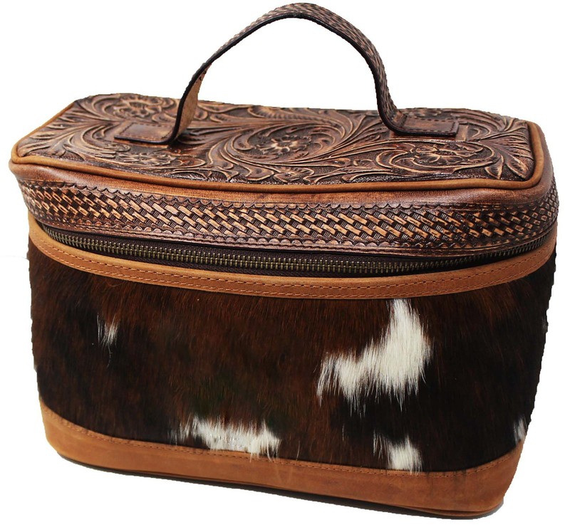 Unisex Western Tooled Leather Hairon Cosmetic Dopp Kit Toiletry Bag 18RTT05