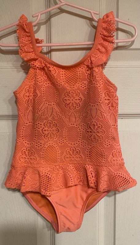 Wonder Nation Peach Crochet Ruffle Wide Strap One-Piece Swimsuit, Size 4T