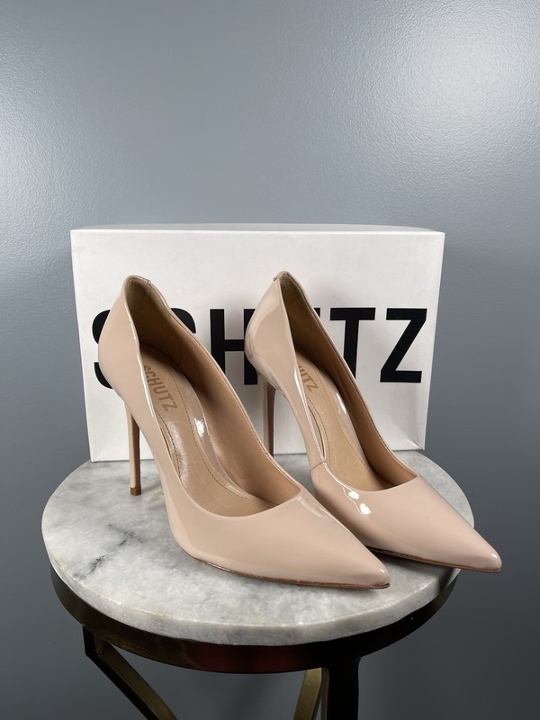 SCHUTZ CAIOLEA Beige Nude Patent Pointed-Toe Stiletto Pumps gallery