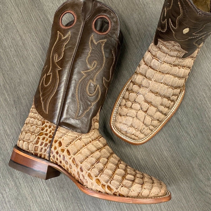 MEN’S RODEO COWBOY BOOTS COCO ALLIGATOR PRINT WESTERN SQUARE TOE BOOTS TAN COLOR