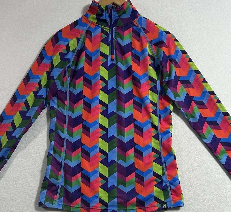 Neve 1/4 Zip Colorful Base Layer Top Womens Geometric Ski Hike Outdoor M